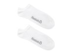 Pair of white no-show socks with a grey logo