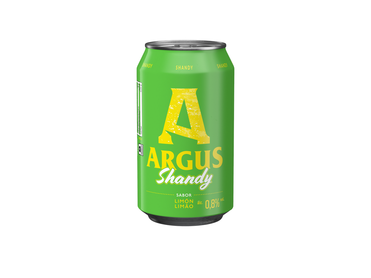 Lata de Argus Shandy, bebida com baixo teor alcoólico sabor limão.