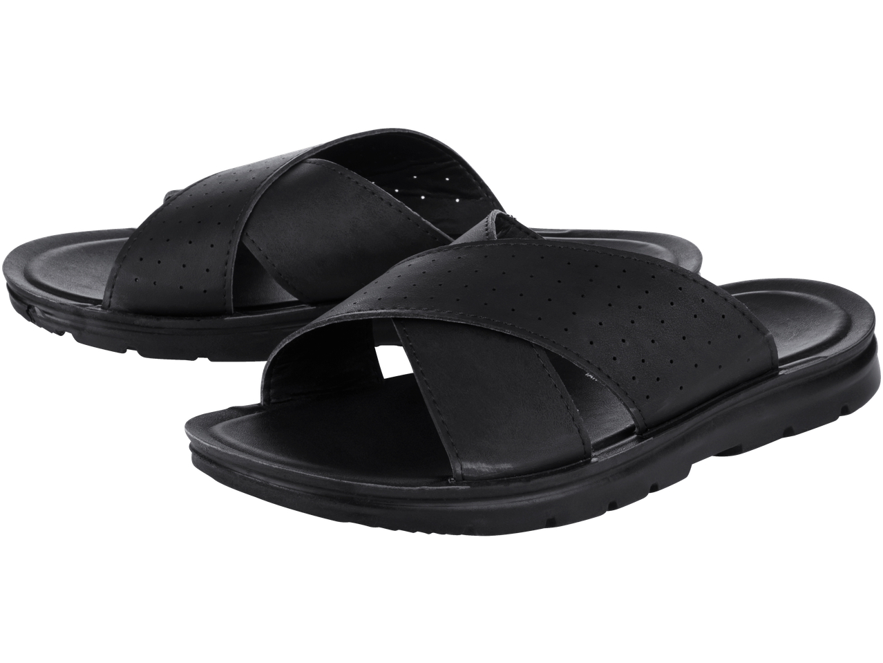 Schwarze LIVERGY Pantolette Sandalen mit perforierten Kreuzriemen.