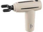 Crivit mini massage gun in beige with a black U-shaped head.