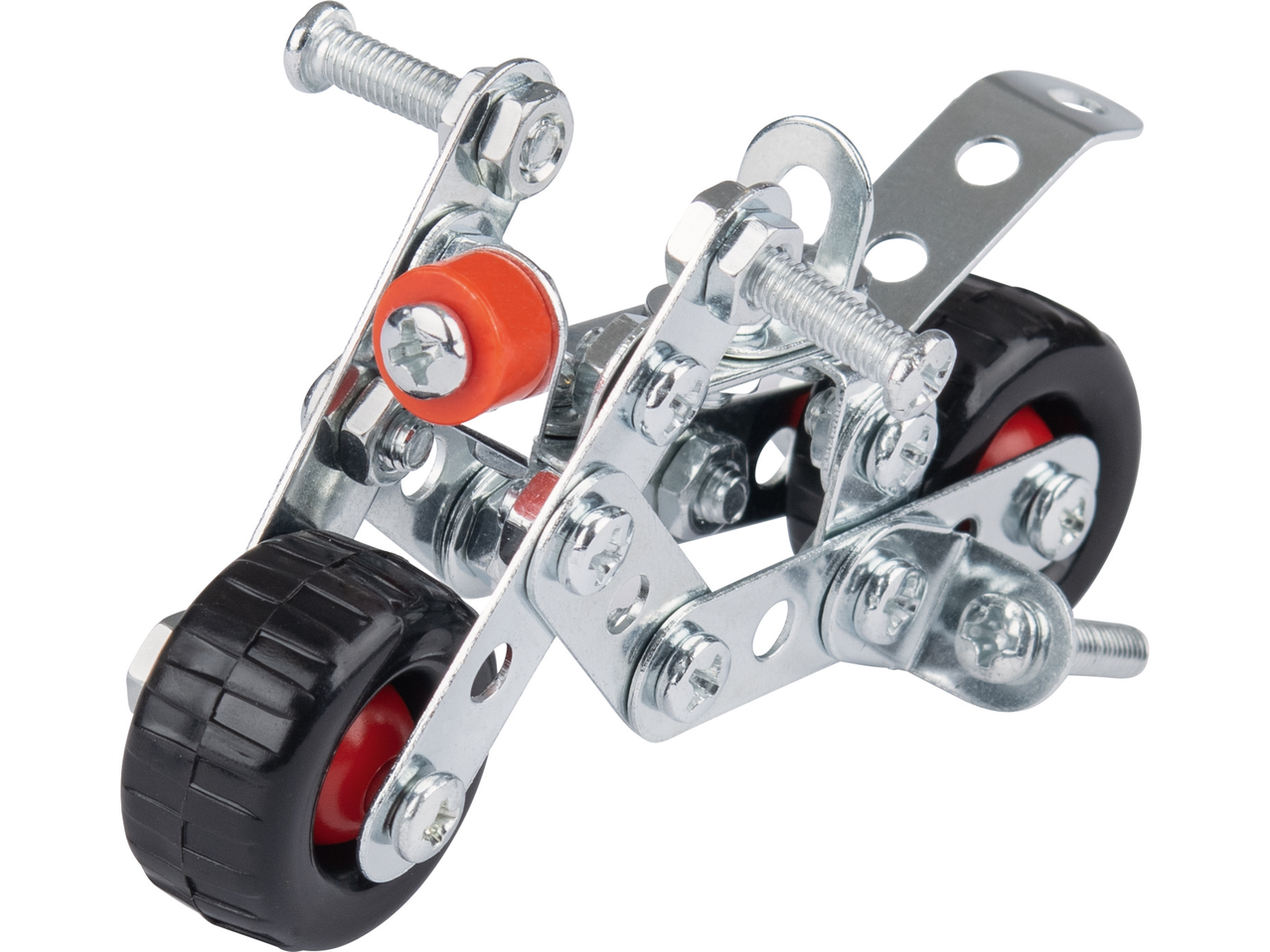 Uma motocicleta de brinquedo de construção em metal para crianças.