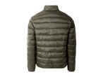 Back view of a dark green puffer jacket