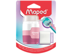 Maped oštrač i gumica u roze i beloj boji, sa dopunom i jumbo oštračima.
