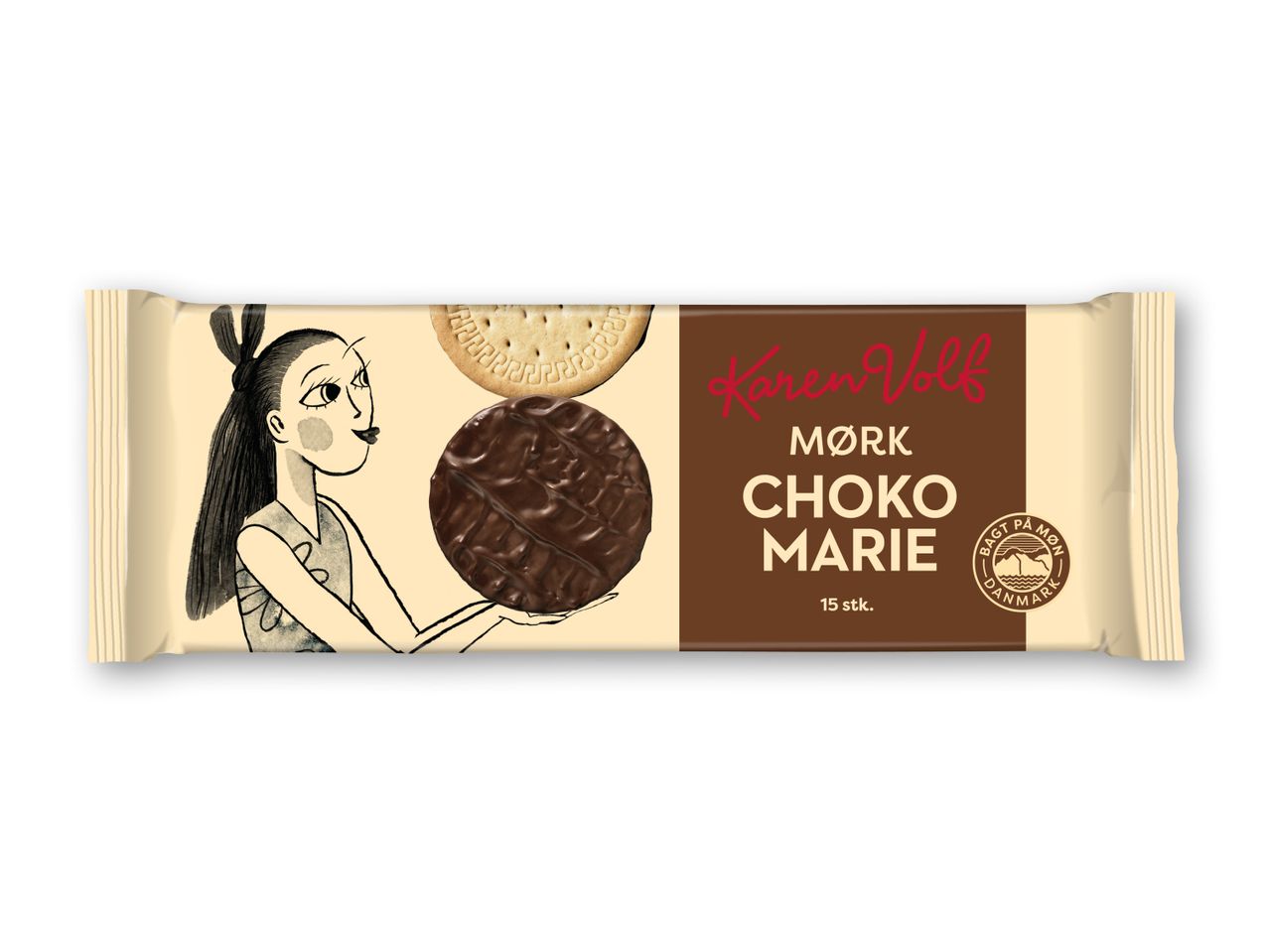 Pakke med Karen Volf Mørk Choko Marie kiks (15 stk).