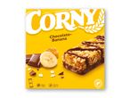 CORNY Chocolate-Banana müslibarer i en gul æske.