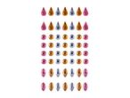 Assorted teardrop and square-shaped adhesive gems in pink, purple, and gold.