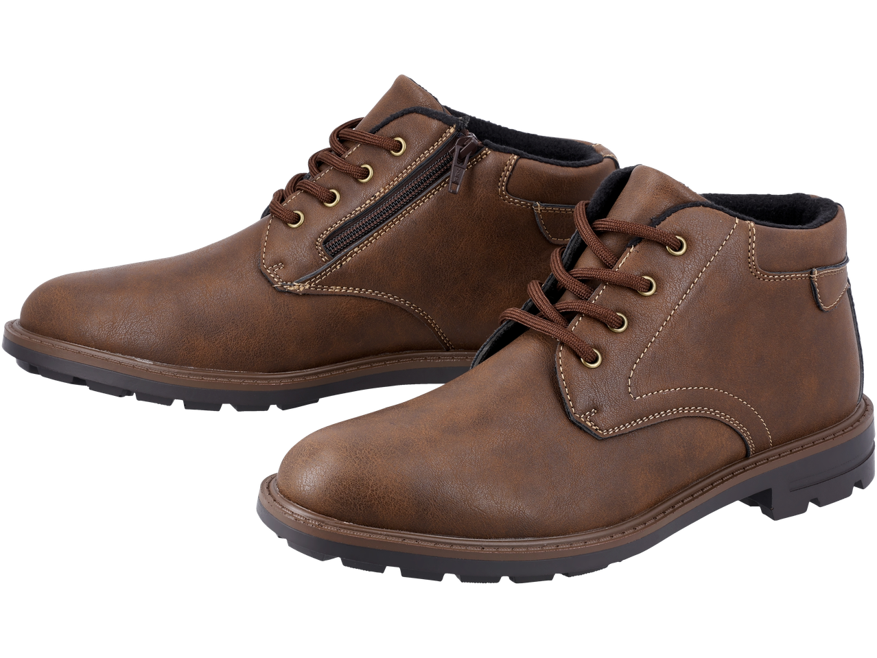 Pair of brown esmara® men's winter boots with laces and side zippers