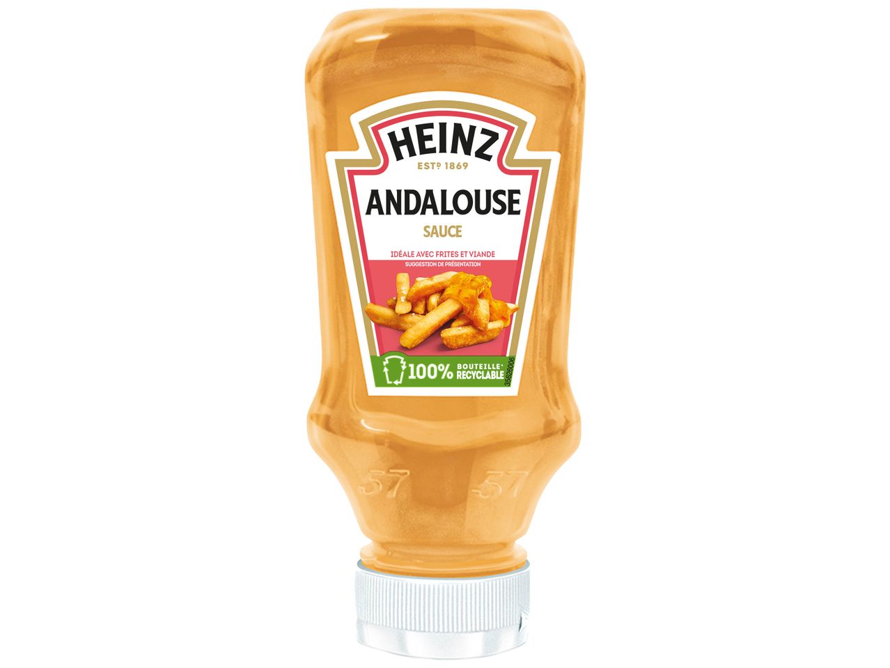 Bouteille de sauce Andalouse Heinz avec des frites et de la viande.