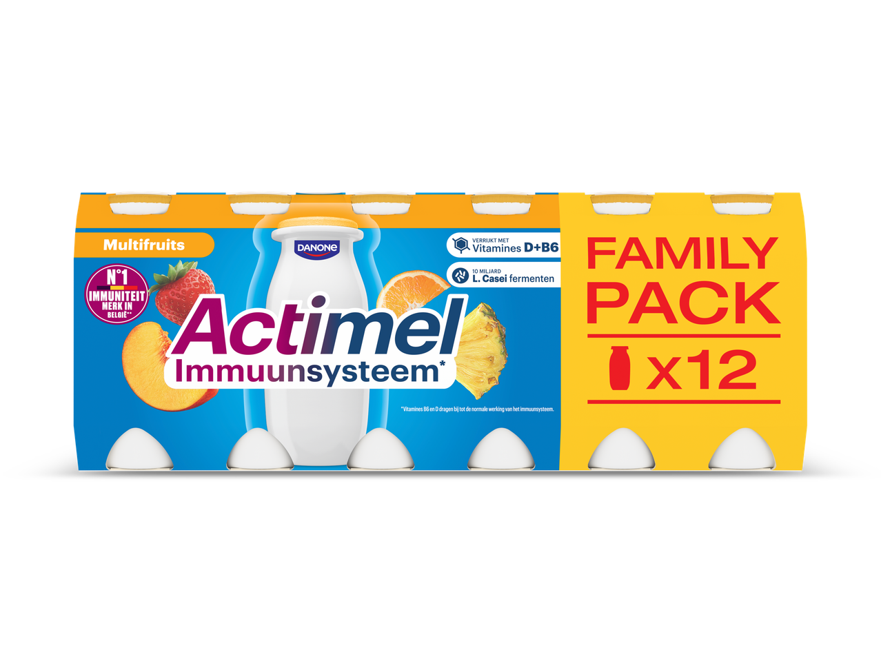 Actimel Multifruits Family Pack x12 met vitamines D+B6 en L. Casei fermenten.