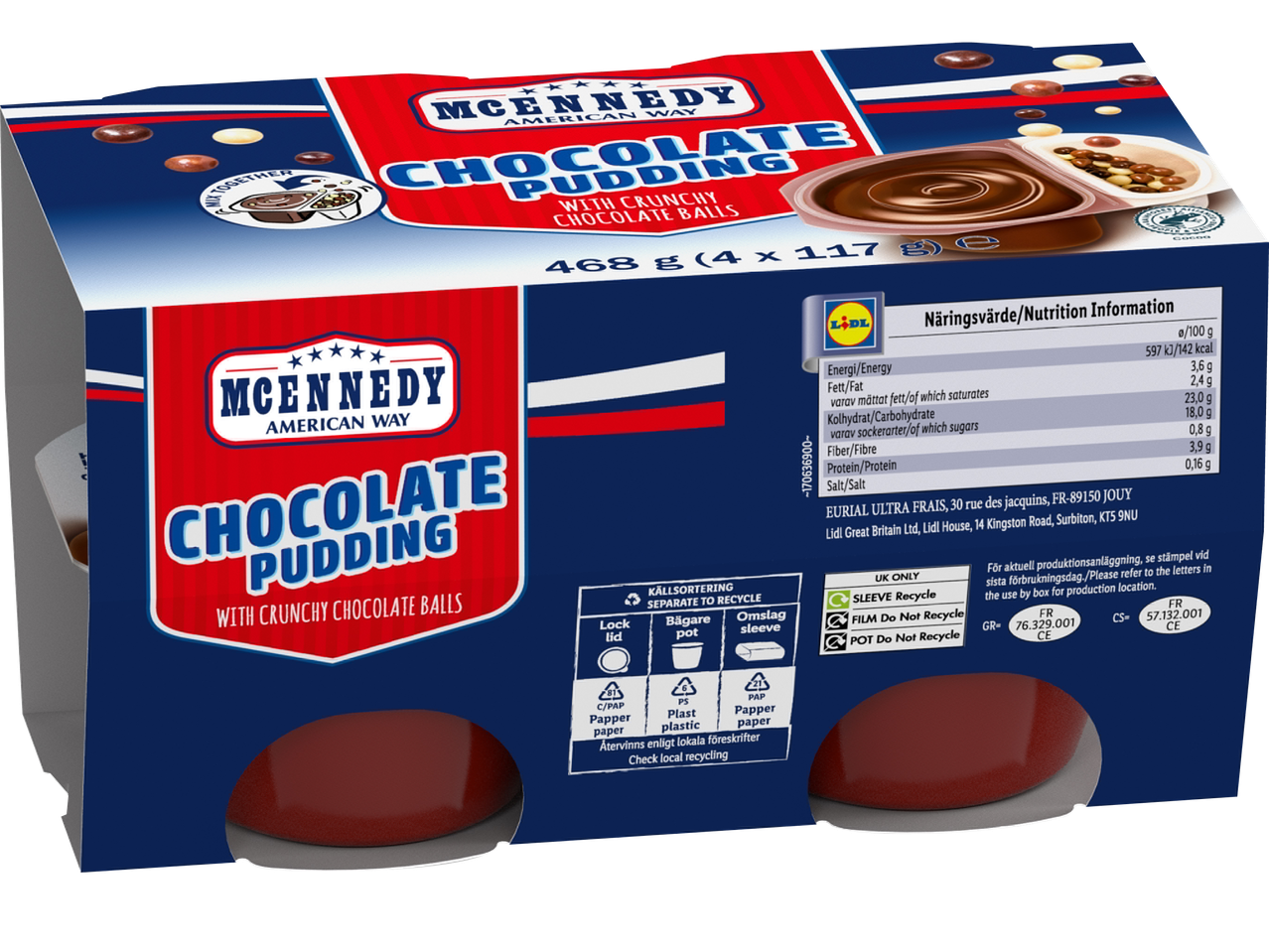 McEnnedy chokladpudding, 4 x 117 g förpackning.