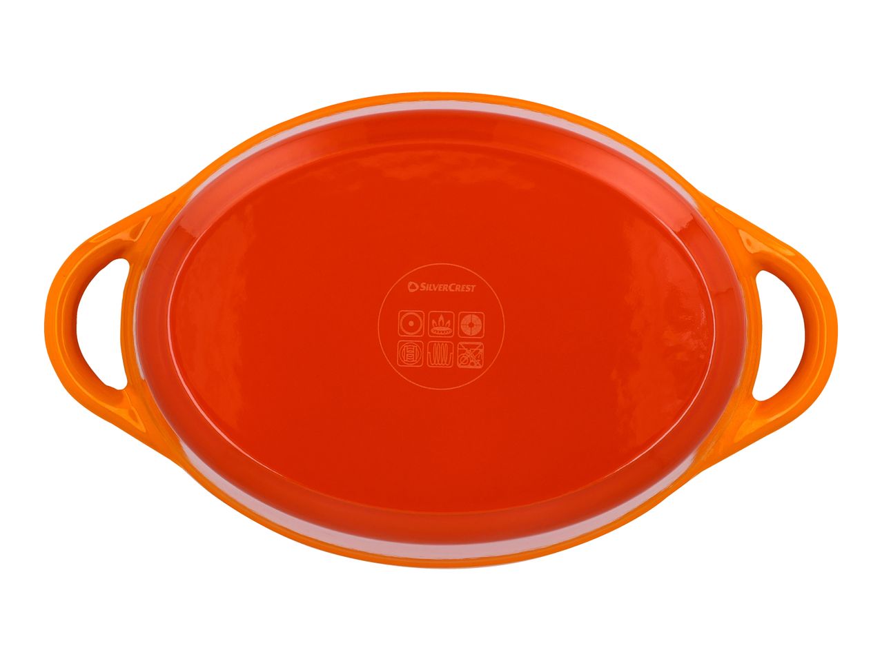 Orange SilverCrest oval casserole dish with handles