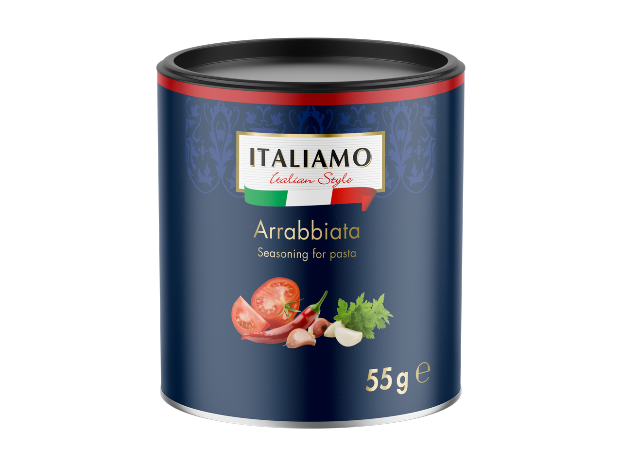 ITALIAMO Italiaanse kruiden Arrabbiata, 55g, met tomaat, chili, knoflook en peterselie.