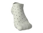 White ankle sock with black polka dots, isolated on a white background.