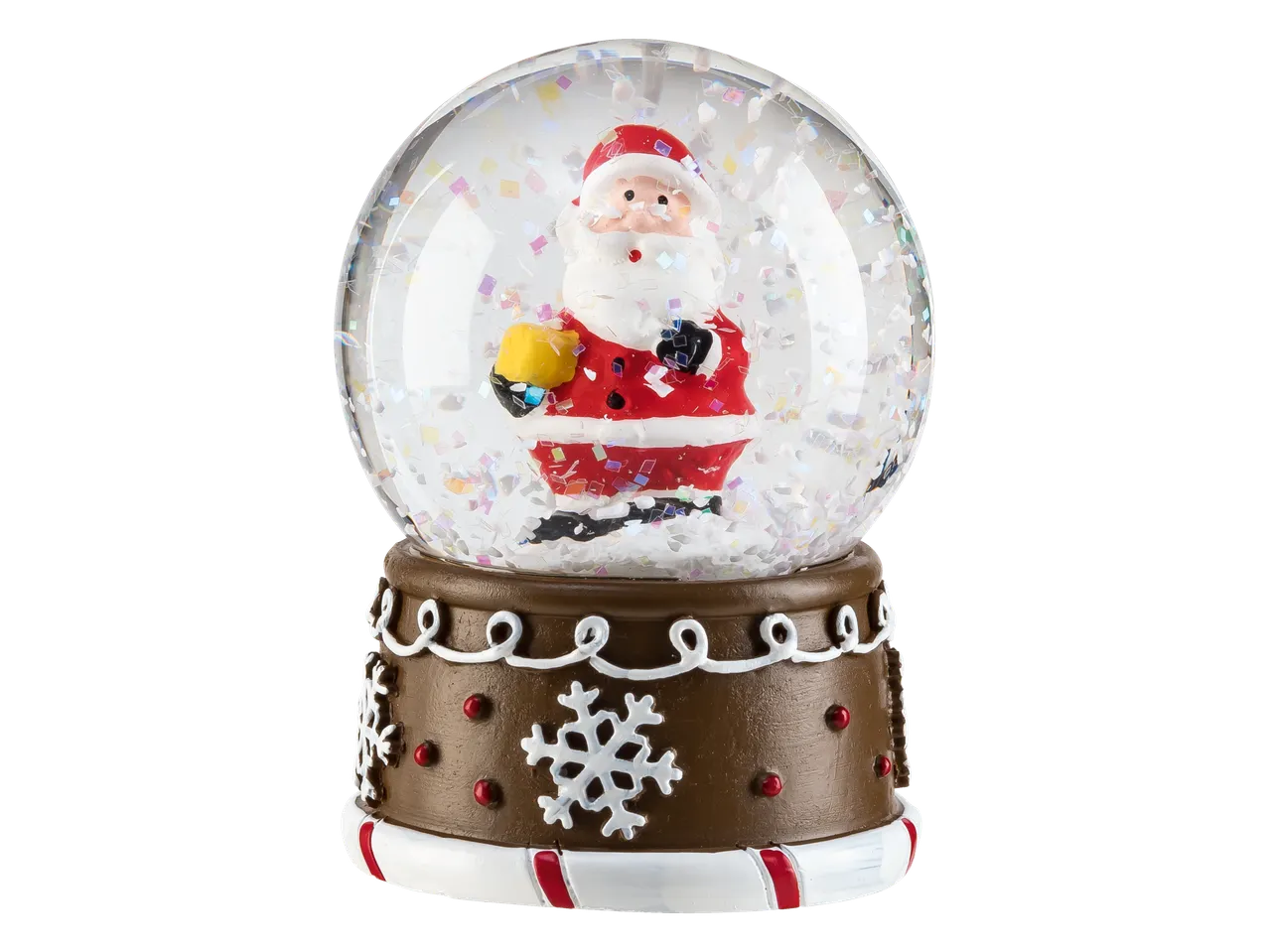 Livarno Home sniega bumba ar Ziemassvētku vecīša figūru un spīdumiem uz brūnas pamatnes