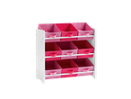 Estante de arrumação LIVARNO home com nove caixas de armazenamento rosa e fúcsia.