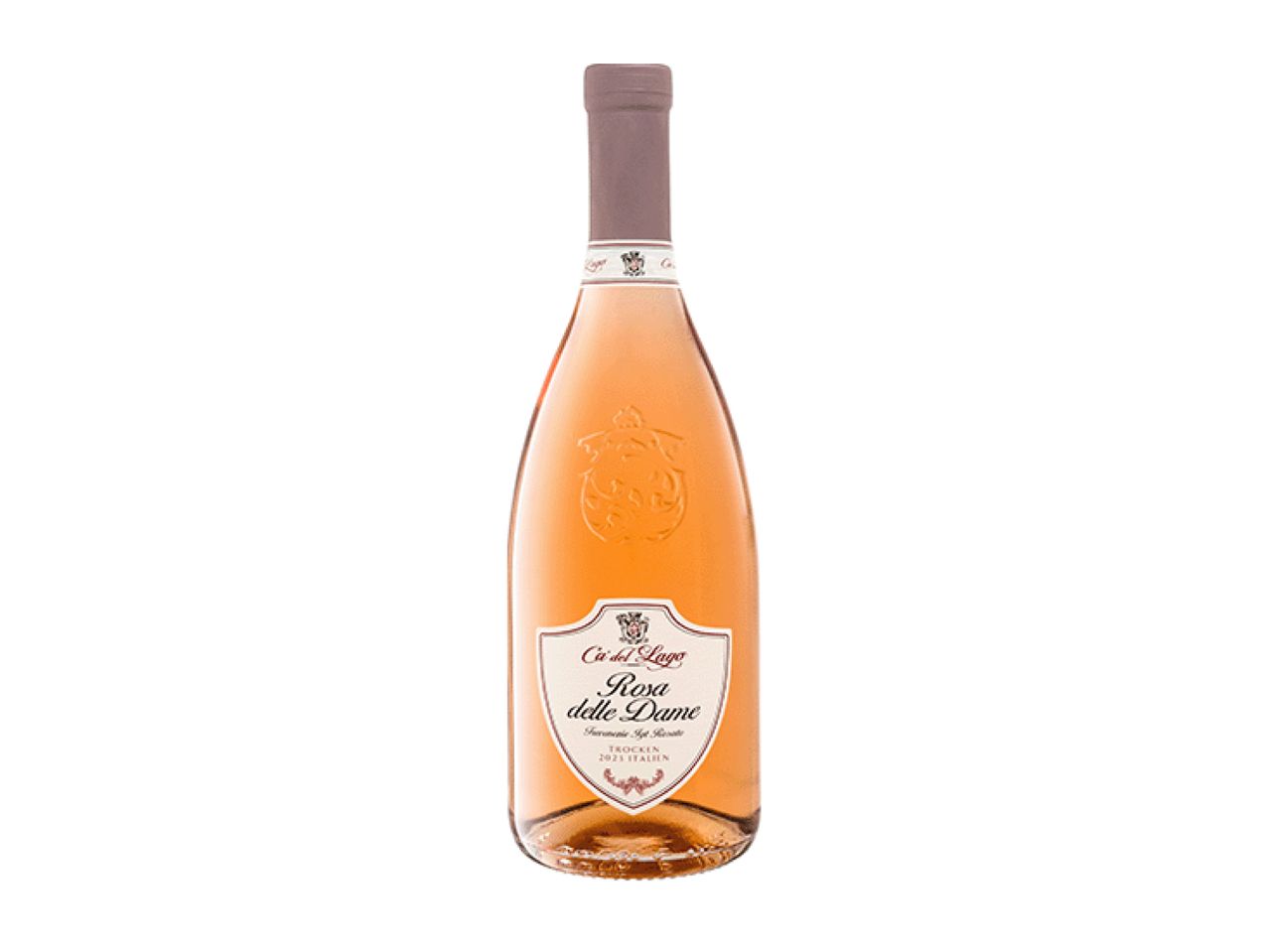A bottle of Ca' del Lago Rosa delle Dame rosé wine.