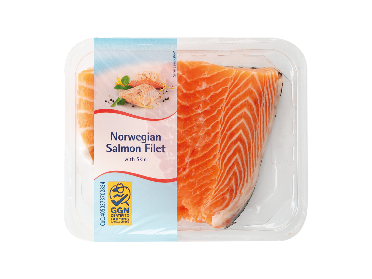 Pakiranje norveškog fileta lososa s kožom, s GGN certifikatom za uzgoj.
