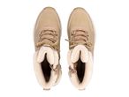 Pair of beige winter boots with faux fur lining and laces
