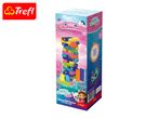 A colorful wooden block tower game featuring characters from Gabby's Dollhouse, promoting logical thinking skills for ages 3+.