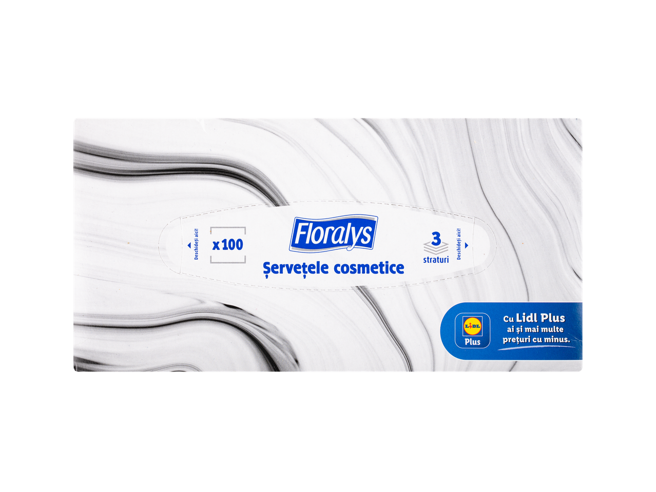 Șervețele cosmetice Floralys (100, 3 straturi), ofertă Lidl Plus.