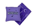 Lila Wednesday-Kissen und Decke mit Fledermäusen, Spinnennetz und Mond