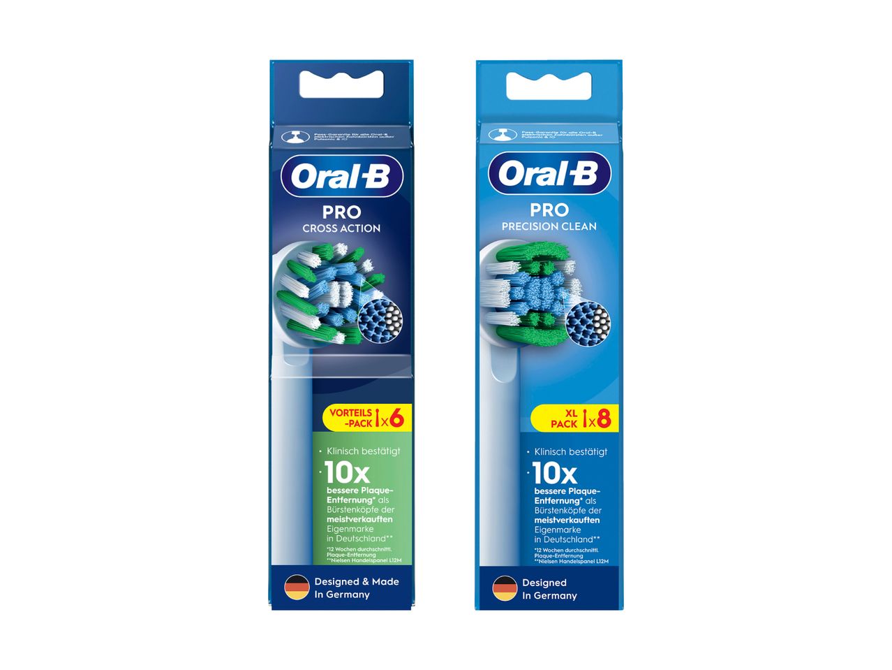Zwei Oral-B Pro-Expert Zahnbürstenaufsätze für gründliche Zahnreinigung.