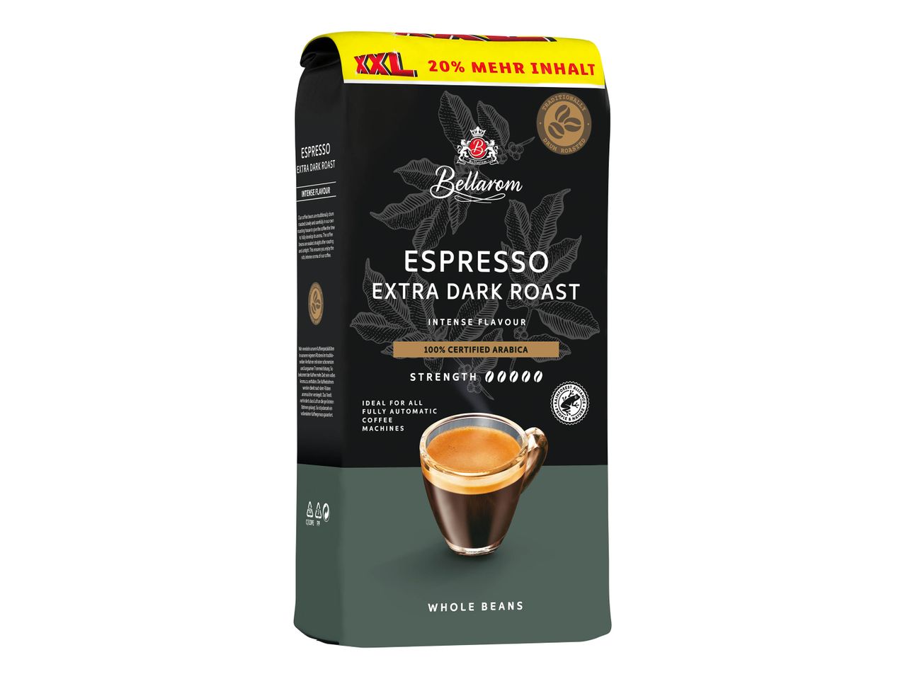 Sac de grains de café Bellarom Espresso torréfaction extra foncée.