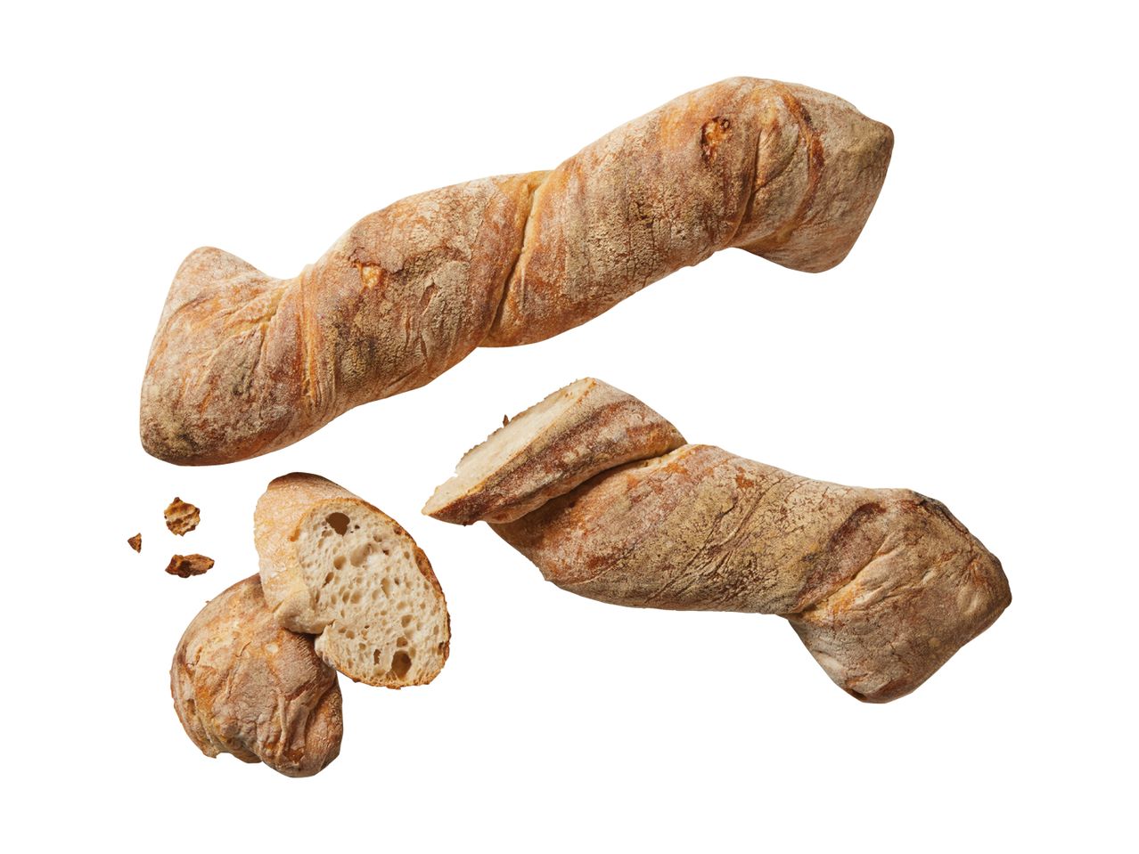 Geflochtene Brote und Brotscheiben.