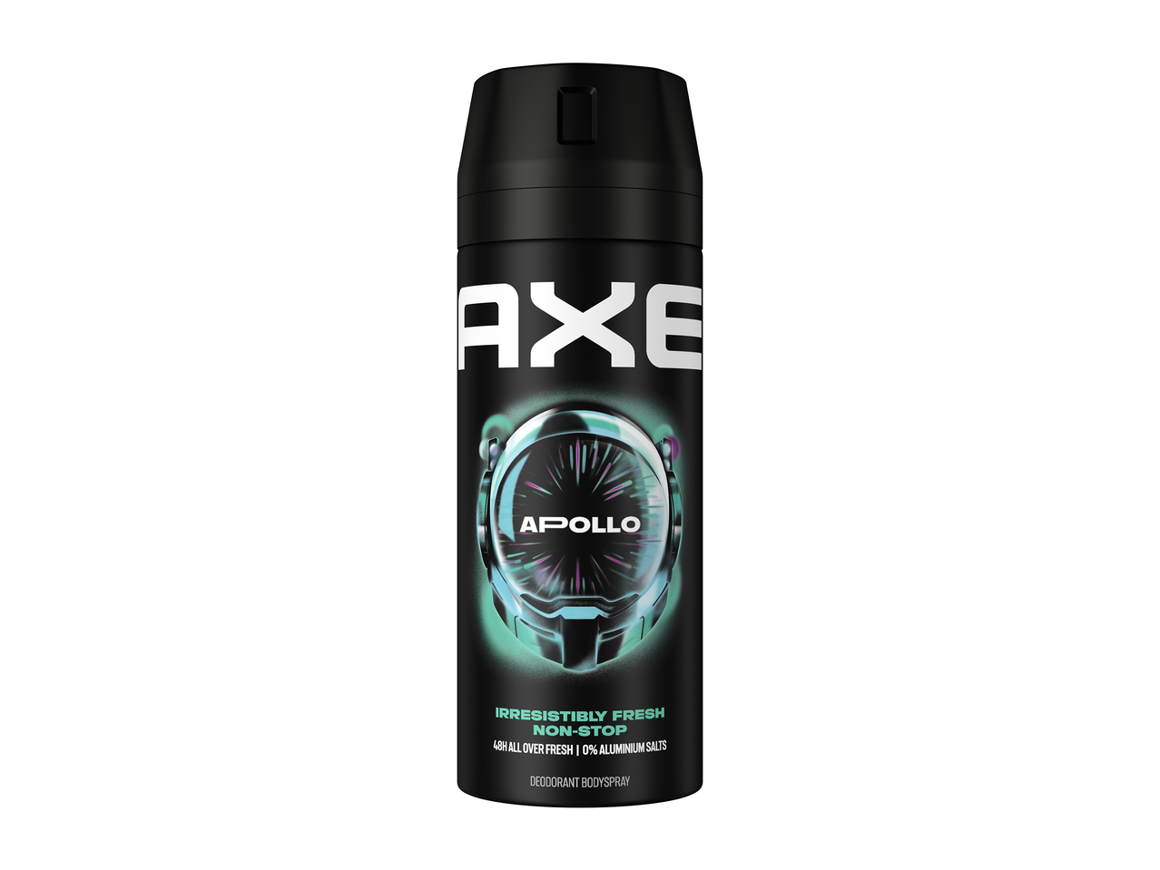 Deodorant bodyspray met een fris, ruimte-thema ontwerp.