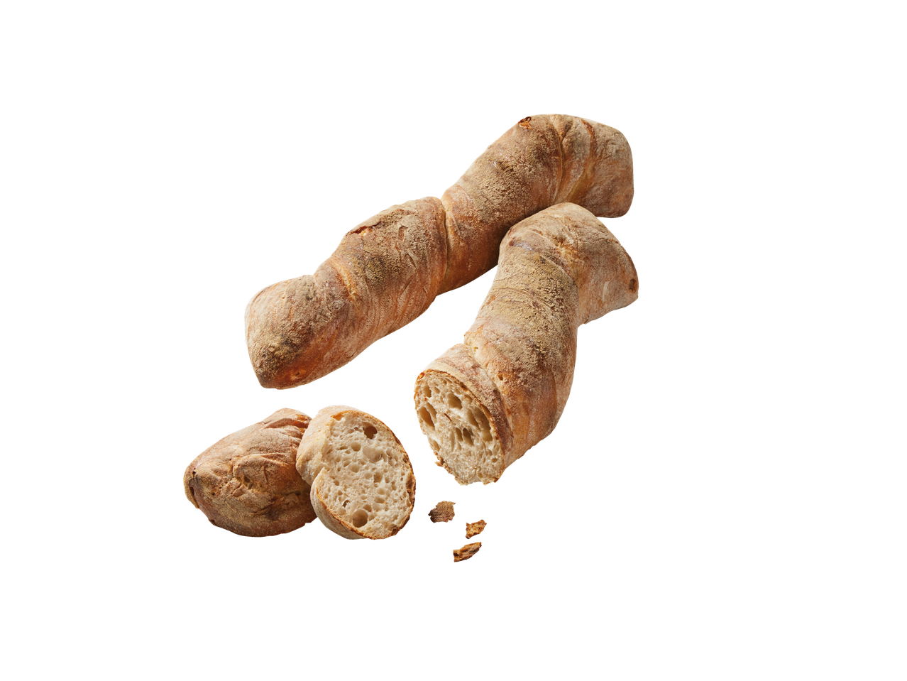 Zwei Baguettes und geschnittenes Brot.