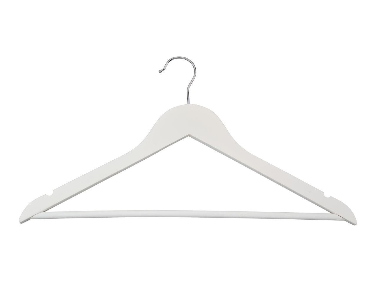White wooden clothes hanger with a metal hook