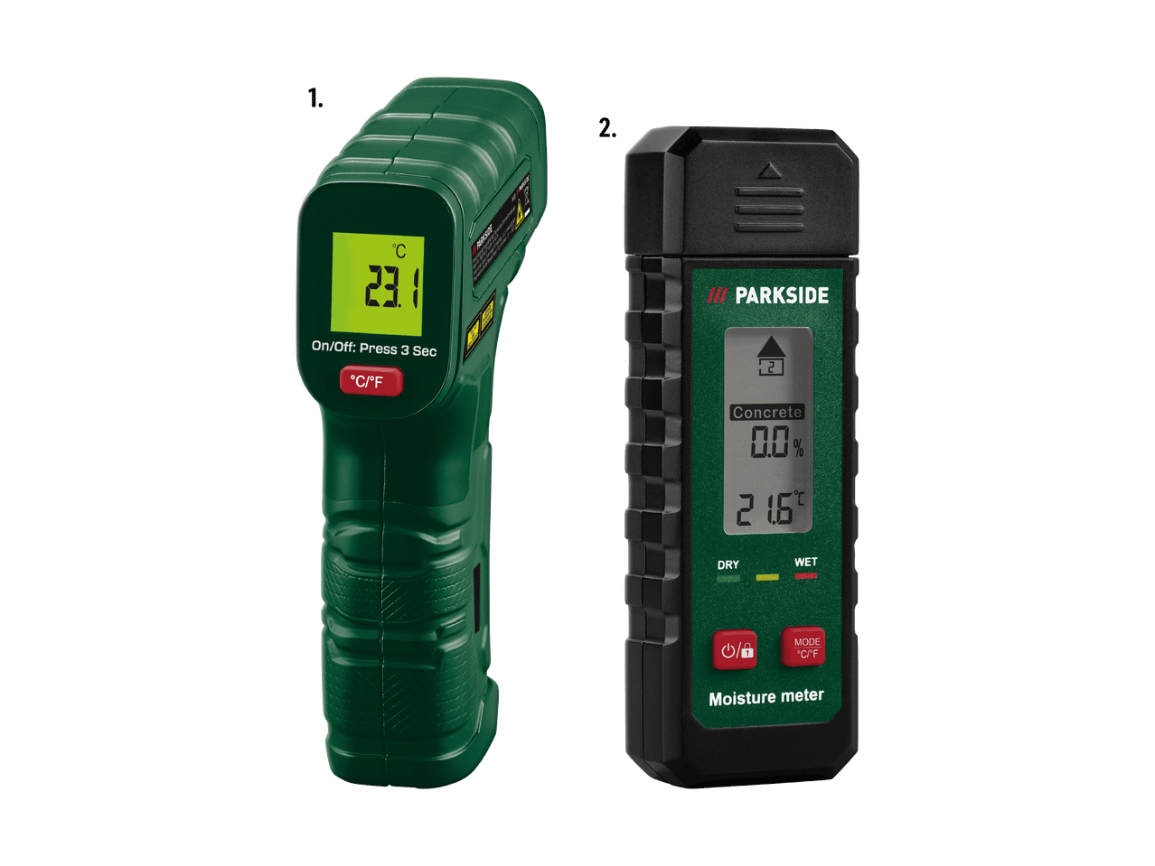 Thermomètre infrarouge et humidimètre pour béton et bois.