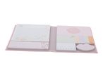 Pink floral stationery set with a lined notepad, sticky notes, and flower-shaped memo pads.