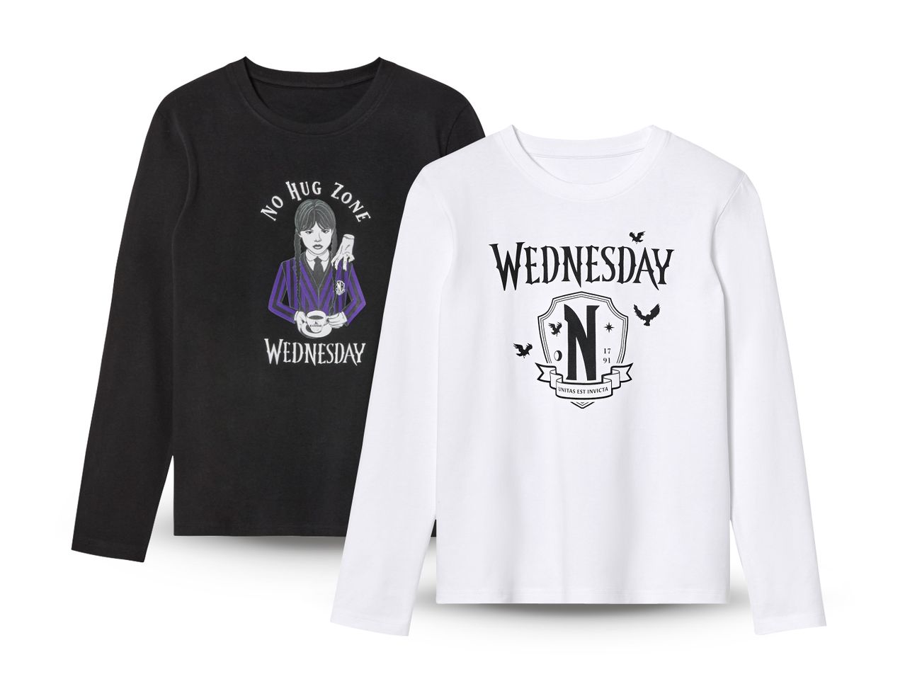 Dva duga rukava majica s printom Wednesday Addams.