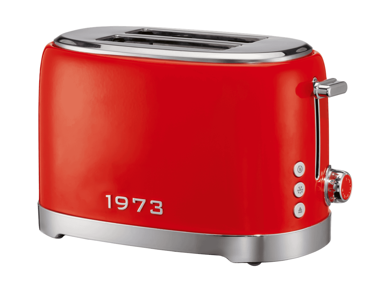 Roter Toaster im Retro-Design mit der Aufschrift 1973
