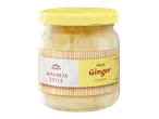 Jar of sliced pickled ginger, Japanese style, with a yellow lid and bamboo-patterned label.