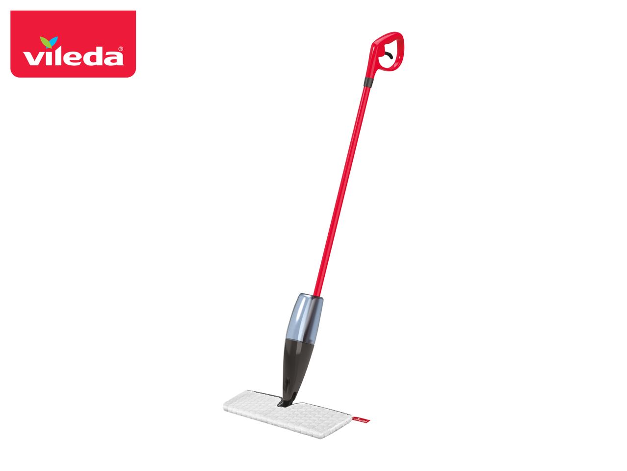 Vileda spray mop with a red handle and a white microfiber cleaning pad.