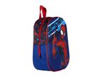 Blue and red children's lunch bag with a superhero character and text.