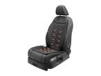 Black car seat with a heated seat cover, showing red arrows indicating heat.