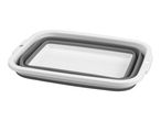 Collapsible rectangular basin in white and grey, nested for compact storage.