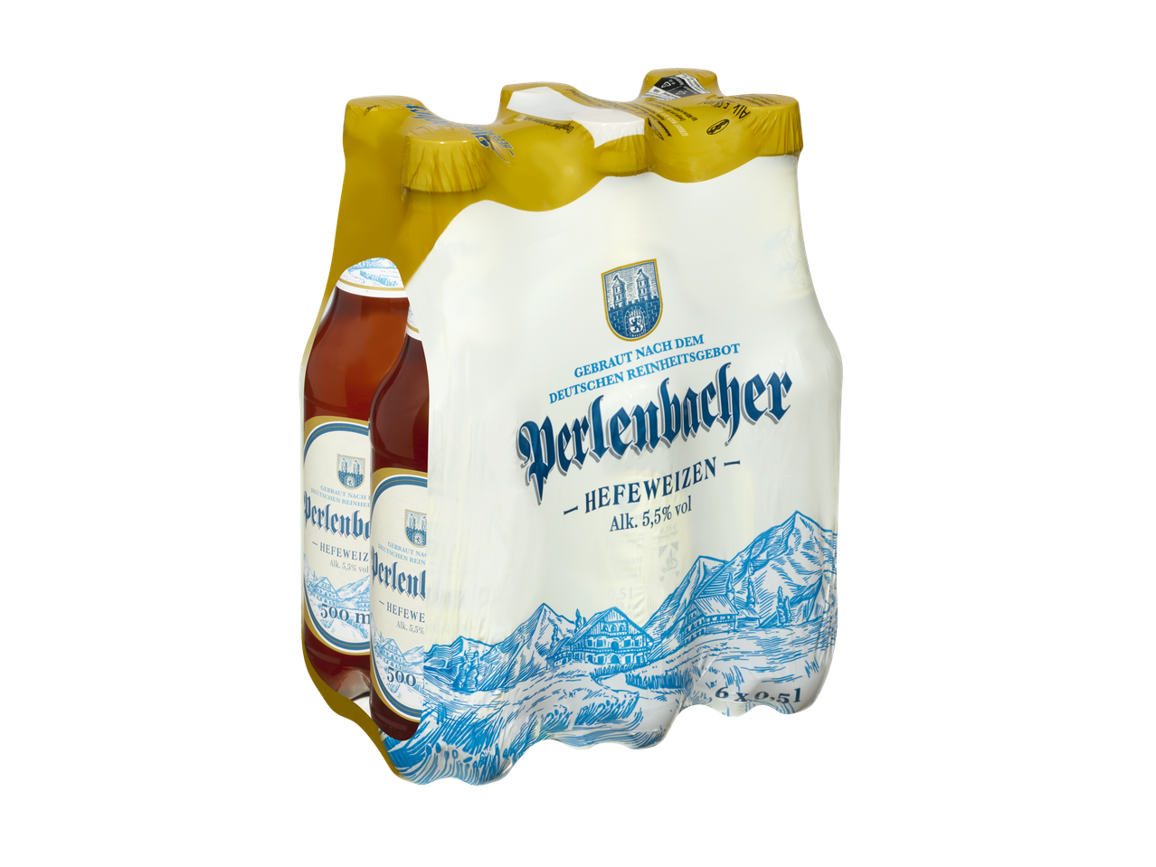 Sechserpack Perlenbacher Hefeweizen Bierflaschen.
