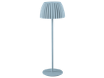 LIVARNO home LED grindų lempa su klostuotu gaubtu ir apvaliu pagrindu.