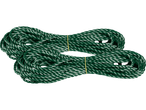Two spools of dark green twisted polypropylene rope.