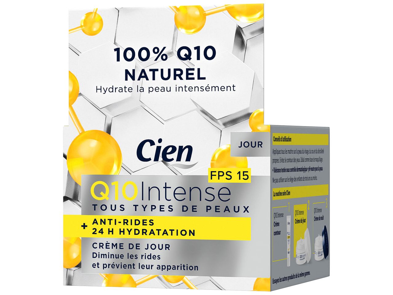 Emballage de crème de jour Cien Q10 Intense, hydratante et anti-rides, avec FPS 15.