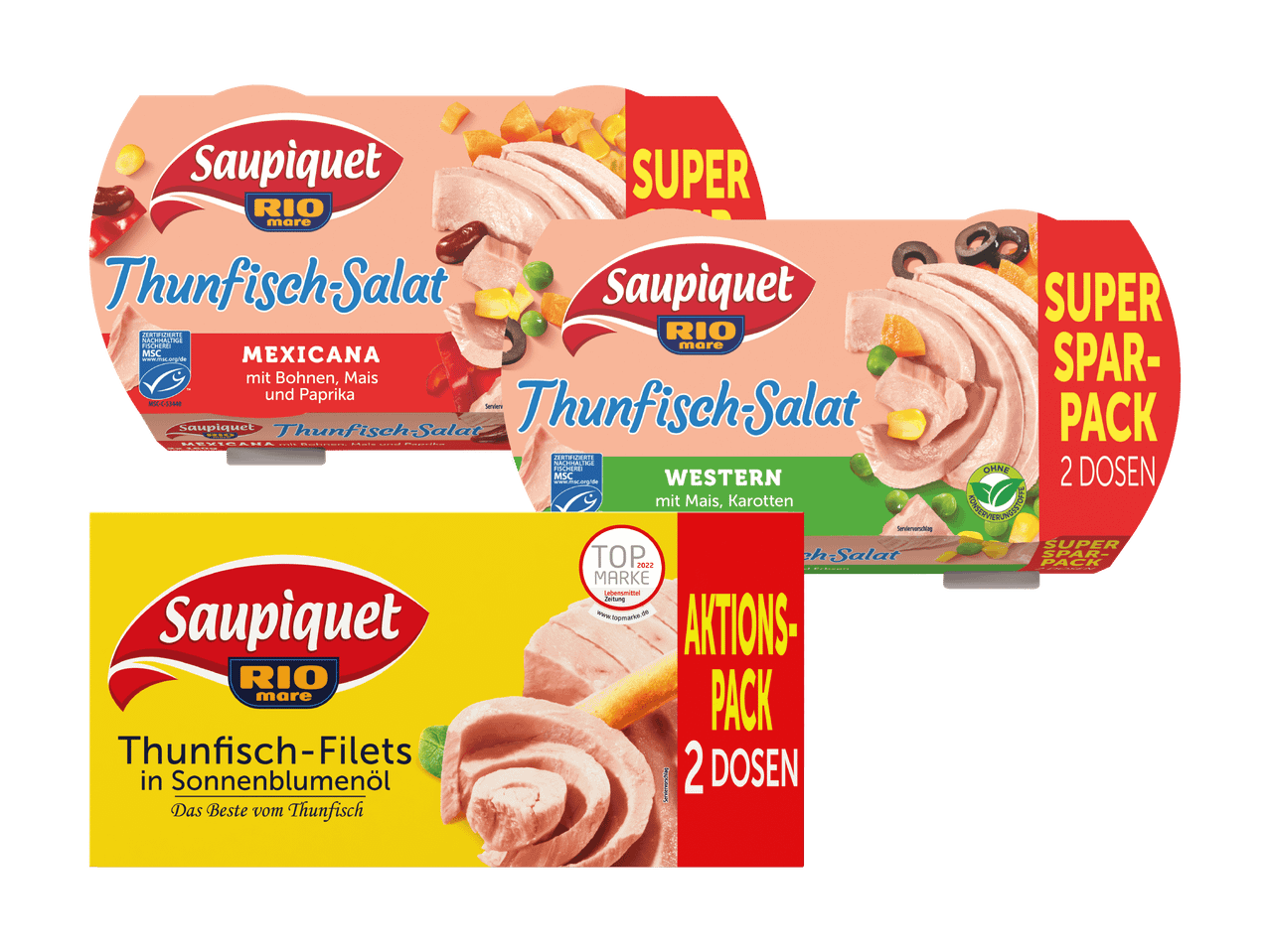 Soupiquet Thunfisch-Salat und Thunfisch-Pastete im Super Spar Pack.