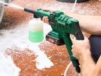Parkside cordless foam gun for car washing.
