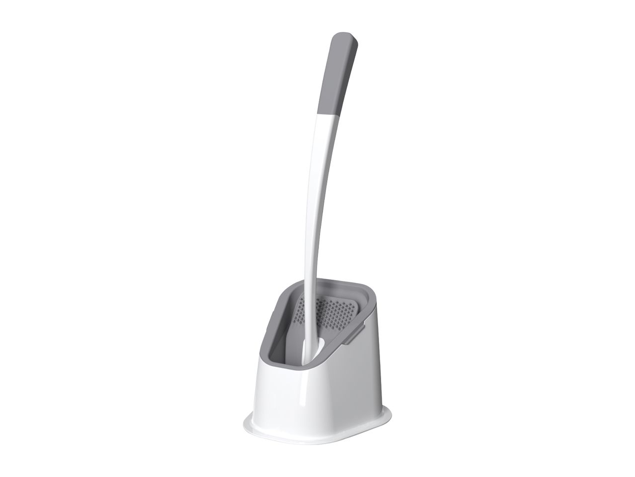 White and gray toilet brush with a holder