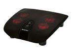 Black foot massager with red illuminated massage nodes and control panel.