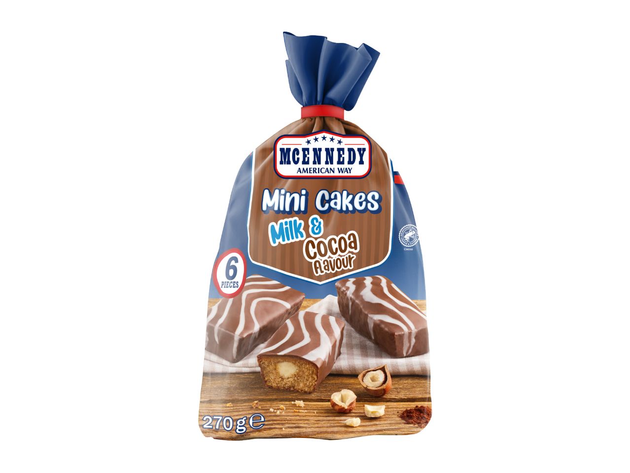 A pack of six milk and cocoa flavour mini cakes, 270g