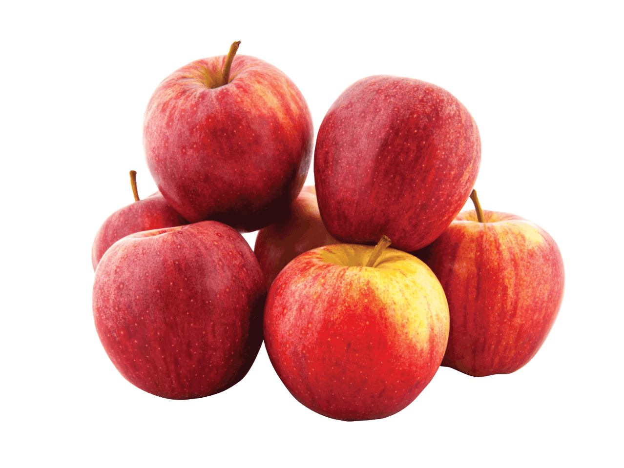 Sarkano ābolu kaudze ar dzelteniem plankumiem uz melna fona.